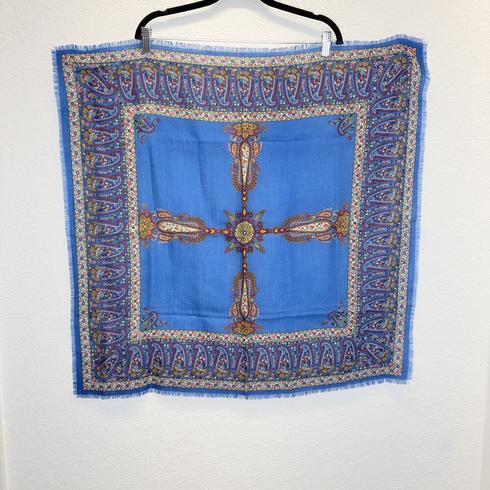 The Art Institute Of Chicago Wool Square Royal Blue Scarf Vintage Made in Japan
